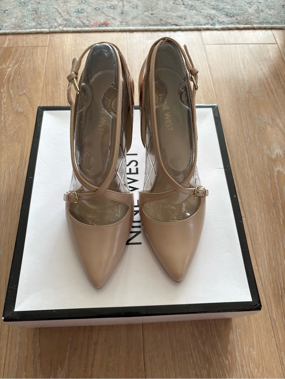 Nine West Beige/ Rose-gold Pointed-Toe Strappy Pumps New with Box Sz 7.5